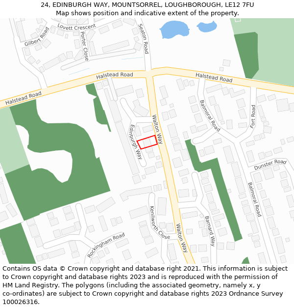 24, EDINBURGH WAY, MOUNTSORREL, LOUGHBOROUGH, LE12 7FU: Location map and indicative extent of plot