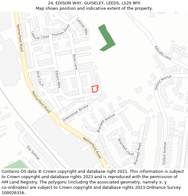 24, EDISON WAY, GUISELEY, LEEDS, LS20 9PX: Location map and indicative extent of plot