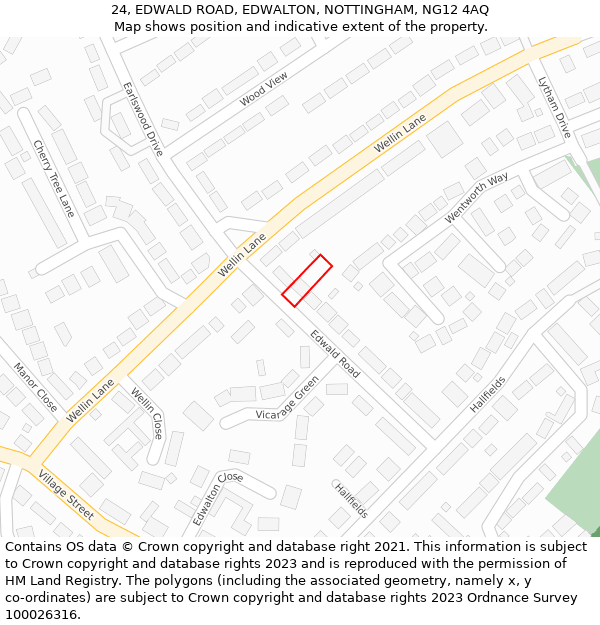 24, EDWALD ROAD, EDWALTON, NOTTINGHAM, NG12 4AQ: Location map and indicative extent of plot