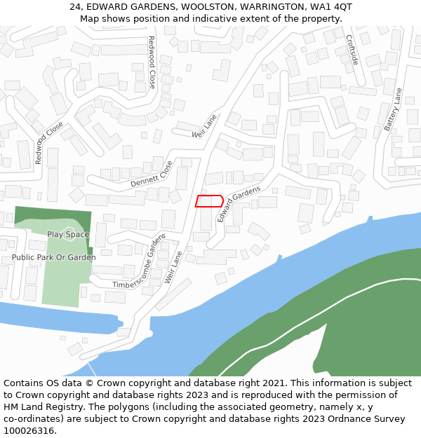 24, EDWARD GARDENS, WOOLSTON, WARRINGTON, WA1 4QT: Location map and indicative extent of plot