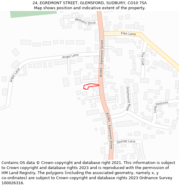 24, EGREMONT STREET, GLEMSFORD, SUDBURY, CO10 7SA: Location map and indicative extent of plot
