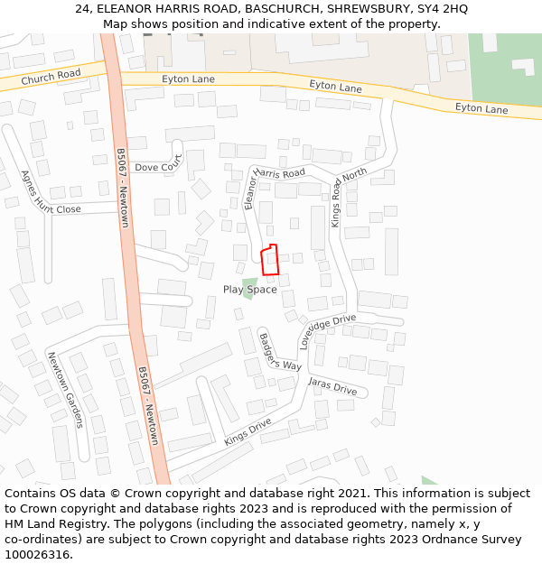 24, ELEANOR HARRIS ROAD, BASCHURCH, SHREWSBURY, SY4 2HQ: Location map and indicative extent of plot