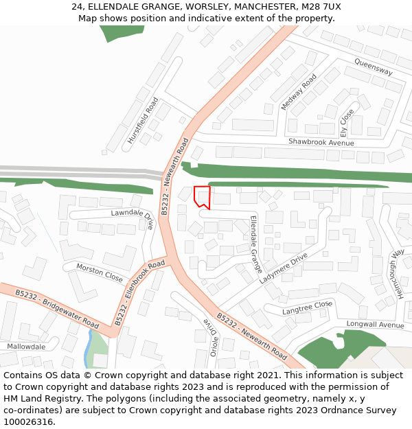 24, ELLENDALE GRANGE, WORSLEY, MANCHESTER, M28 7UX: Location map and indicative extent of plot