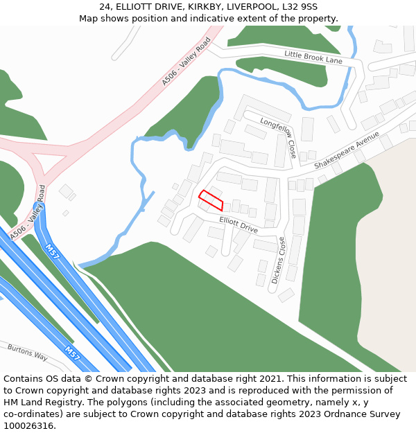 24, ELLIOTT DRIVE, KIRKBY, LIVERPOOL, L32 9SS: Location map and indicative extent of plot