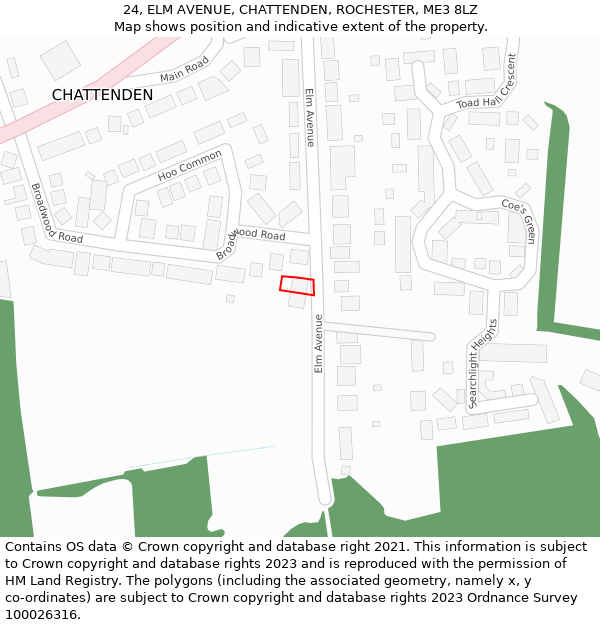 24, ELM AVENUE, CHATTENDEN, ROCHESTER, ME3 8LZ: Location map and indicative extent of plot