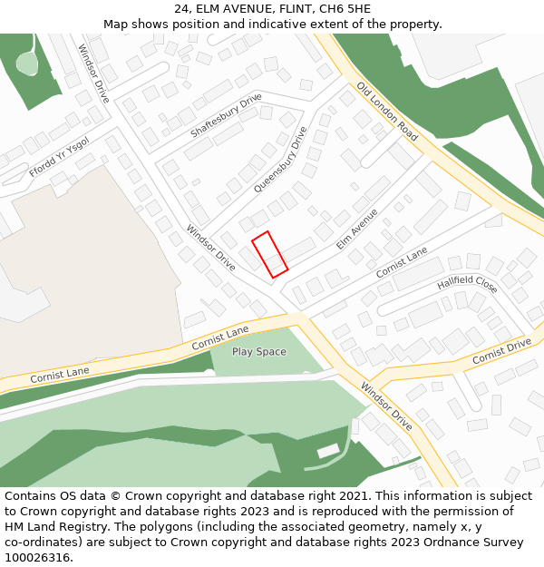 24, ELM AVENUE, FLINT, CH6 5HE: Location map and indicative extent of plot