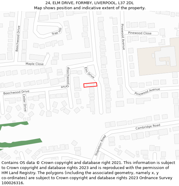 24, ELM DRIVE, FORMBY, LIVERPOOL, L37 2DL: Location map and indicative extent of plot