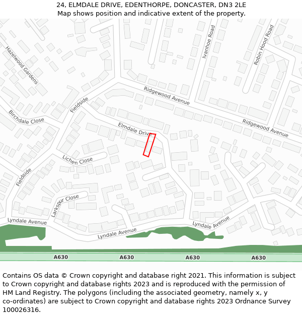 24, ELMDALE DRIVE, EDENTHORPE, DONCASTER, DN3 2LE: Location map and indicative extent of plot