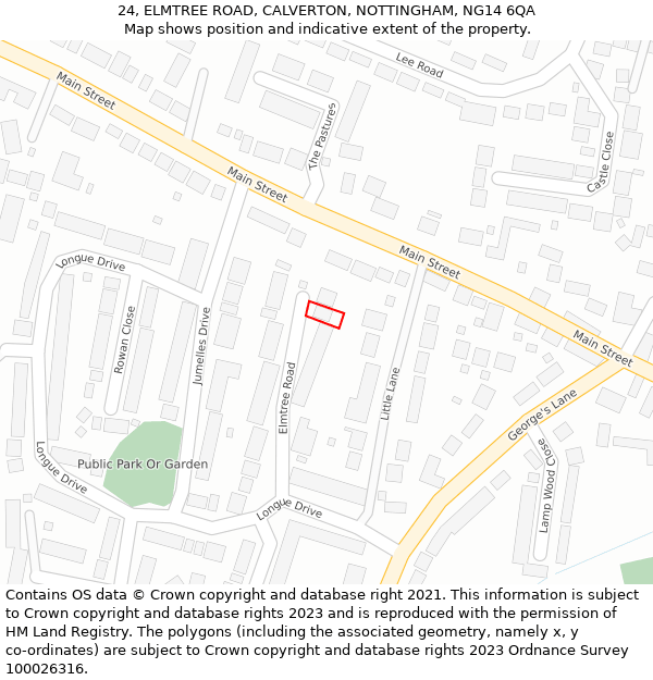 24, ELMTREE ROAD, CALVERTON, NOTTINGHAM, NG14 6QA: Location map and indicative extent of plot