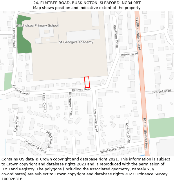 24, ELMTREE ROAD, RUSKINGTON, SLEAFORD, NG34 9BT: Location map and indicative extent of plot