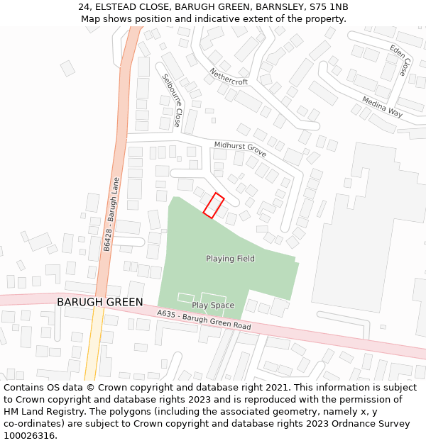 24, ELSTEAD CLOSE, BARUGH GREEN, BARNSLEY, S75 1NB: Location map and indicative extent of plot