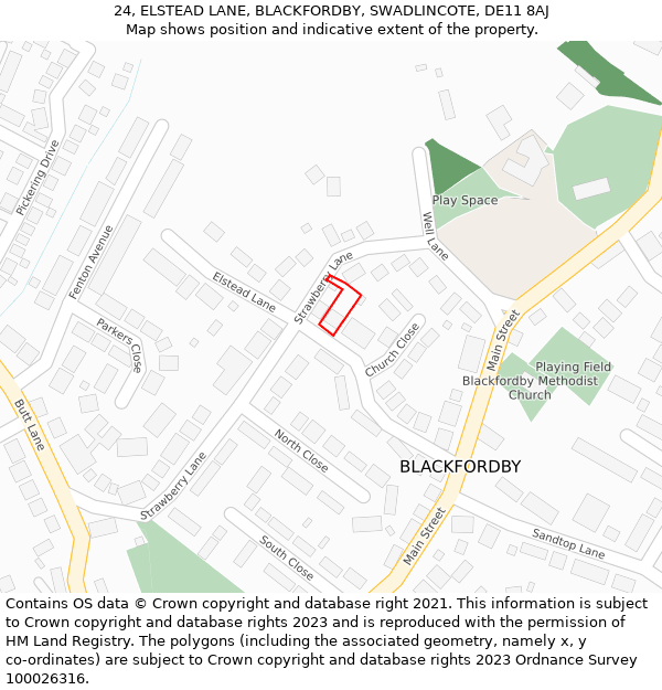 24, ELSTEAD LANE, BLACKFORDBY, SWADLINCOTE, DE11 8AJ: Location map and indicative extent of plot