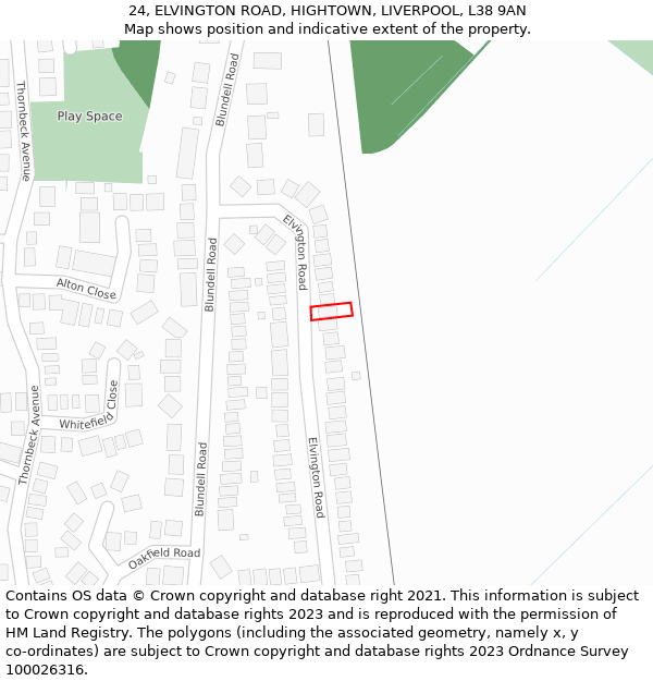 24, ELVINGTON ROAD, HIGHTOWN, LIVERPOOL, L38 9AN: Location map and indicative extent of plot