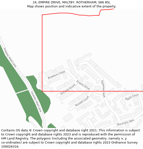 24, EMPIRE DRIVE, MALTBY, ROTHERHAM, S66 8SL: Location map and indicative extent of plot