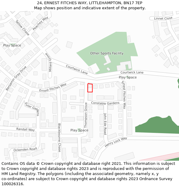 24, ERNEST FITCHES WAY, LITTLEHAMPTON, BN17 7EP: Location map and indicative extent of plot