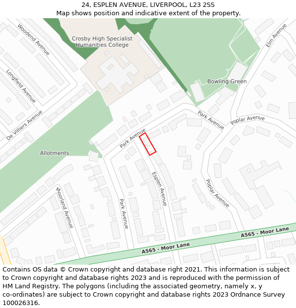 24, ESPLEN AVENUE, LIVERPOOL, L23 2SS: Location map and indicative extent of plot