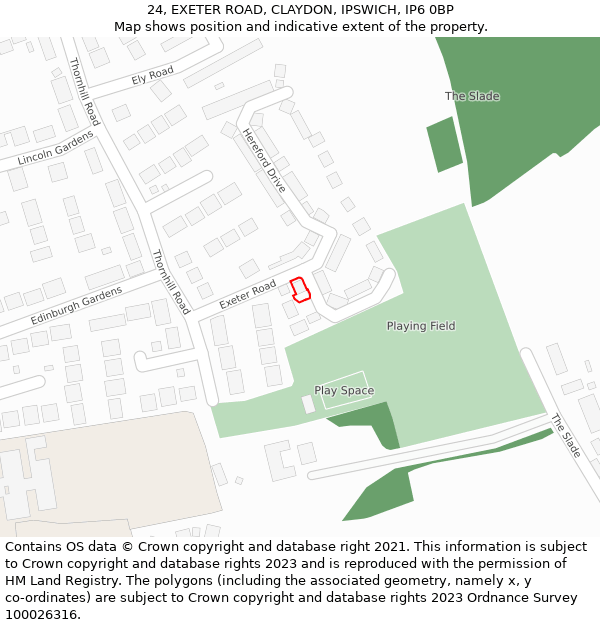 24, EXETER ROAD, CLAYDON, IPSWICH, IP6 0BP: Location map and indicative extent of plot