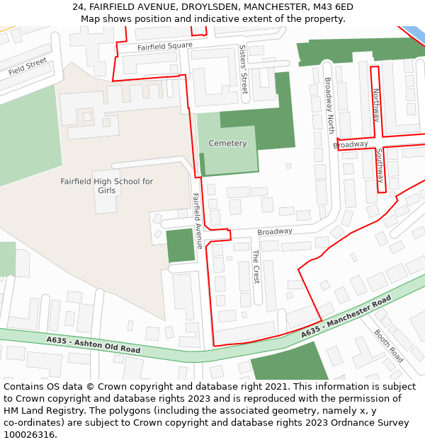 24, FAIRFIELD AVENUE, DROYLSDEN, MANCHESTER, M43 6ED: Location map and indicative extent of plot