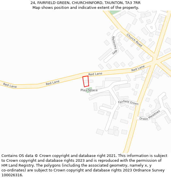 24, FAIRFIELD GREEN, CHURCHINFORD, TAUNTON, TA3 7RR: Location map and indicative extent of plot