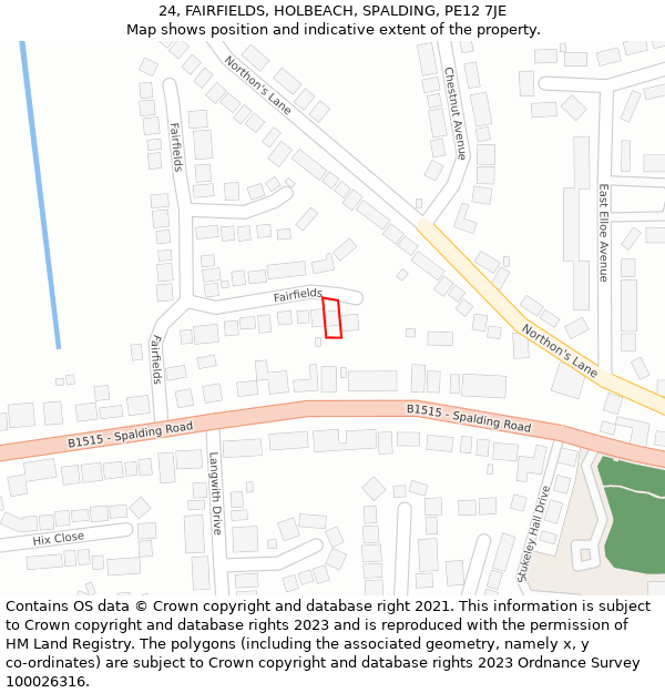 24, FAIRFIELDS, HOLBEACH, SPALDING, PE12 7JE: Location map and indicative extent of plot