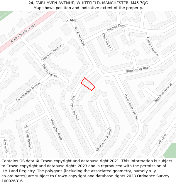 24, FAIRHAVEN AVENUE, WHITEFIELD, MANCHESTER, M45 7QG: Location map and indicative extent of plot