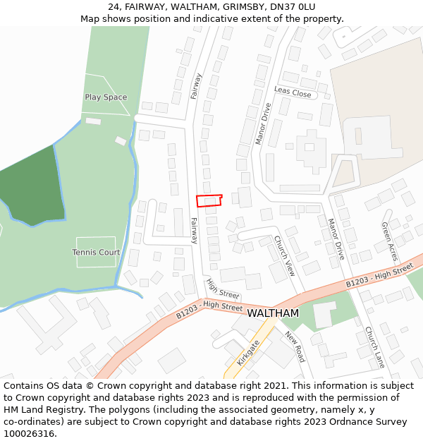 24, FAIRWAY, WALTHAM, GRIMSBY, DN37 0LU: Location map and indicative extent of plot