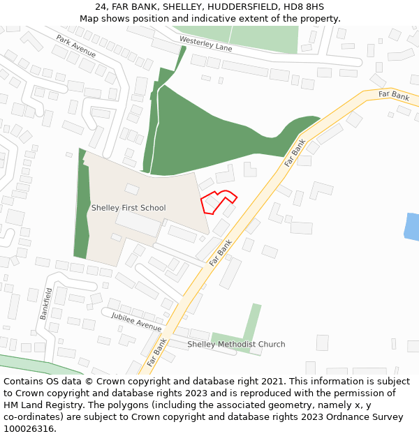 24, FAR BANK, SHELLEY, HUDDERSFIELD, HD8 8HS: Location map and indicative extent of plot