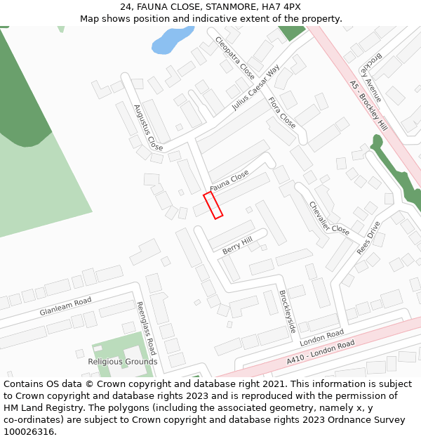 24, FAUNA CLOSE, STANMORE, HA7 4PX: Location map and indicative extent of plot