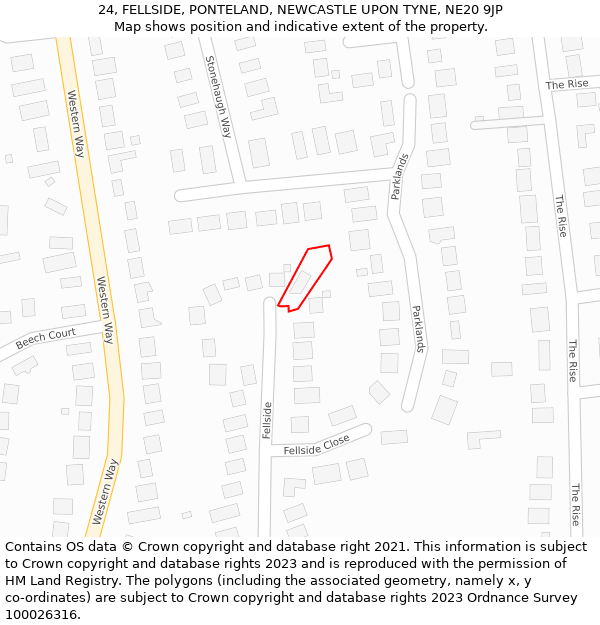 24, FELLSIDE, PONTELAND, NEWCASTLE UPON TYNE, NE20 9JP: Location map and indicative extent of plot