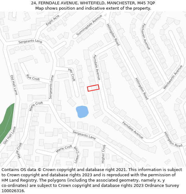 24, FERNDALE AVENUE, WHITEFIELD, MANCHESTER, M45 7QP: Location map and indicative extent of plot