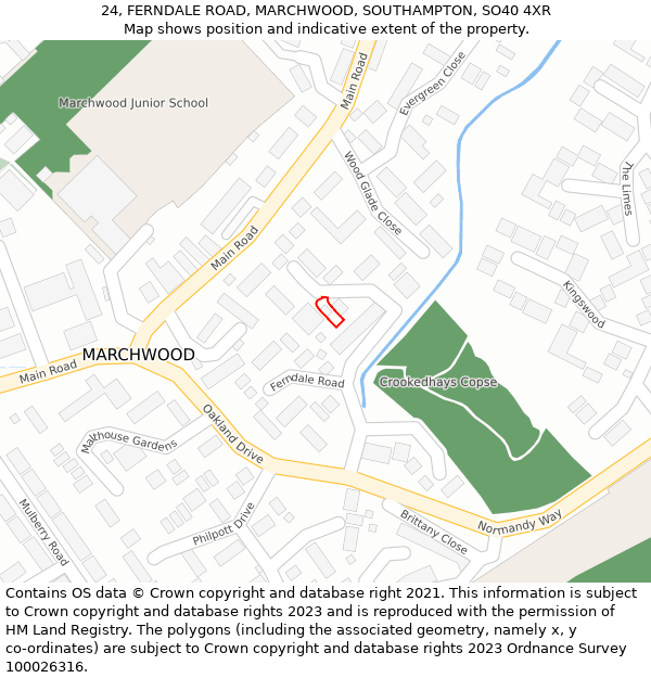 24, FERNDALE ROAD, MARCHWOOD, SOUTHAMPTON, SO40 4XR: Location map and indicative extent of plot