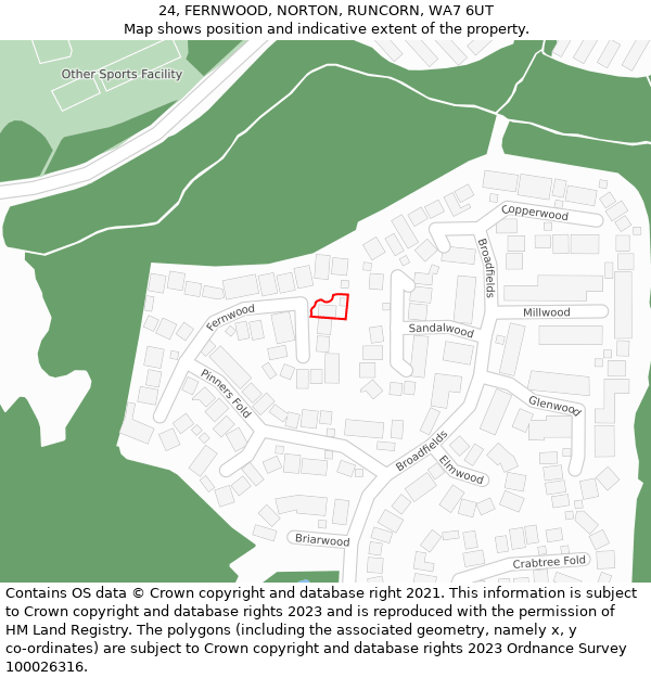 24, FERNWOOD, NORTON, RUNCORN, WA7 6UT: Location map and indicative extent of plot