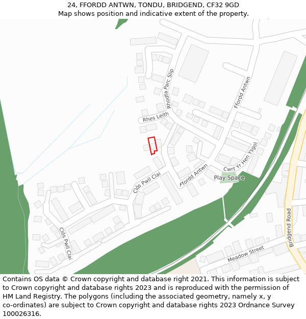 24, FFORDD ANTWN, TONDU, BRIDGEND, CF32 9GD: Location map and indicative extent of plot