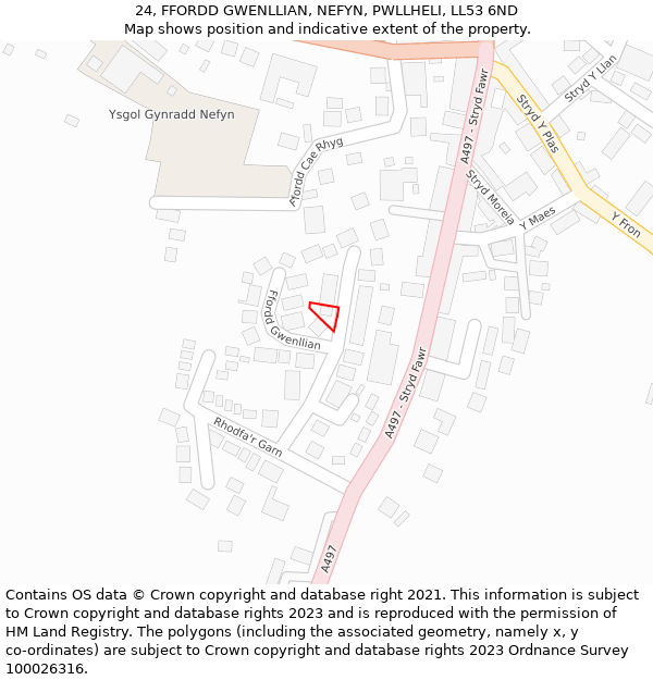 24, FFORDD GWENLLIAN, NEFYN, PWLLHELI, LL53 6ND: Location map and indicative extent of plot