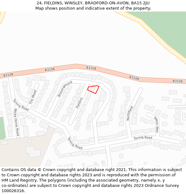 24, FIELDINS, WINSLEY, BRADFORD-ON-AVON, BA15 2JU: Location map and indicative extent of plot