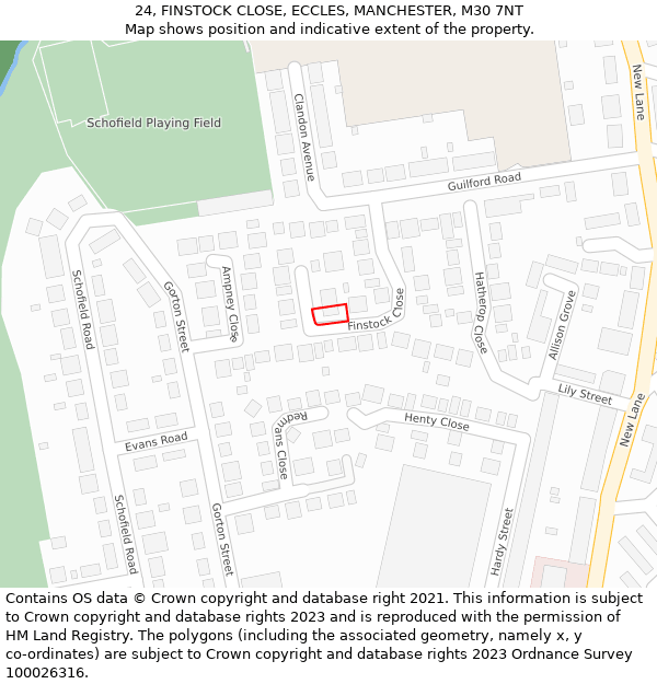 24, FINSTOCK CLOSE, ECCLES, MANCHESTER, M30 7NT: Location map and indicative extent of plot
