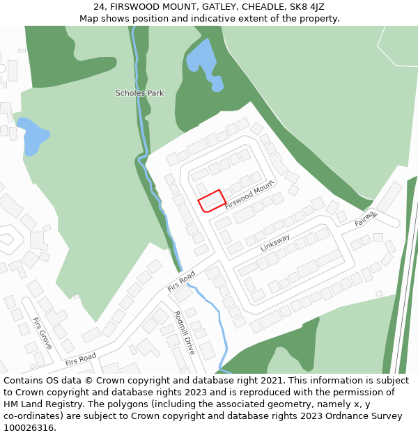 24, FIRSWOOD MOUNT, GATLEY, CHEADLE, SK8 4JZ: Location map and indicative extent of plot