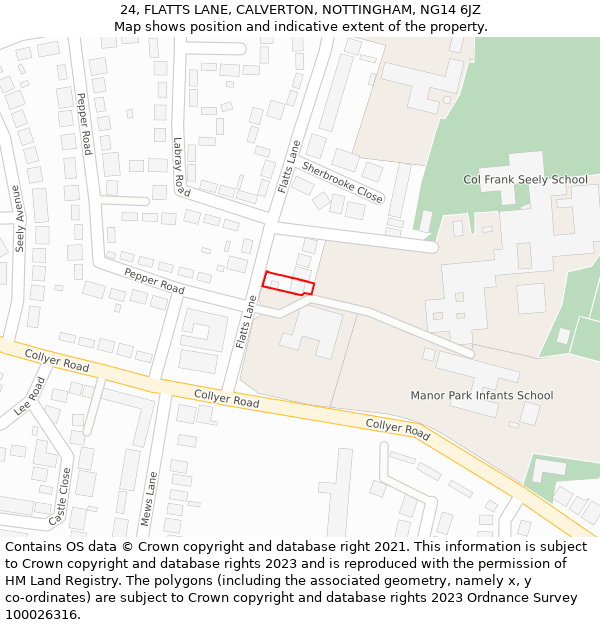 24, FLATTS LANE, CALVERTON, NOTTINGHAM, NG14 6JZ: Location map and indicative extent of plot