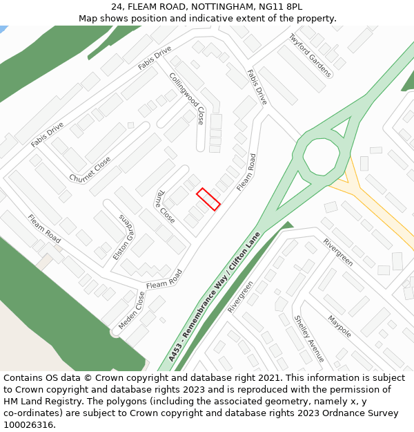 24, FLEAM ROAD, NOTTINGHAM, NG11 8PL: Location map and indicative extent of plot