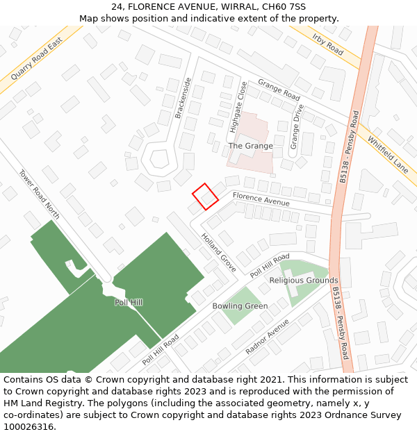 24, FLORENCE AVENUE, WIRRAL, CH60 7SS: Location map and indicative extent of plot