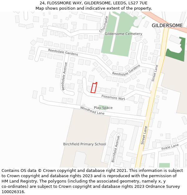 24, FLOSSMORE WAY, GILDERSOME, LEEDS, LS27 7UE: Location map and indicative extent of plot