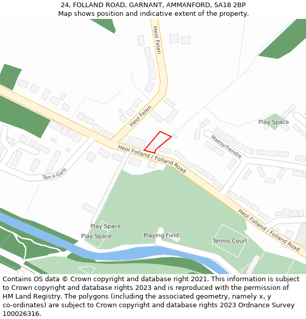 24, FOLLAND ROAD, GARNANT, AMMANFORD, SA18 2BP: Location map and indicative extent of plot