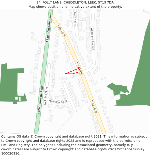 24, FOLLY LANE, CHEDDLETON, LEEK, ST13 7DA: Location map and indicative extent of plot