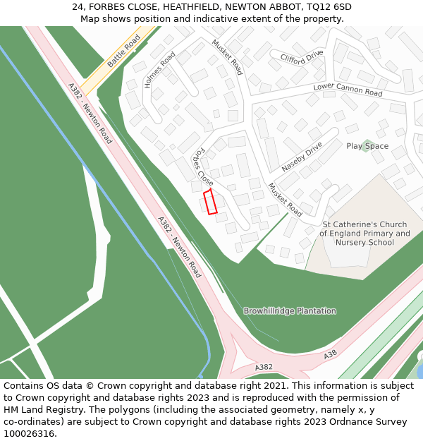 24, FORBES CLOSE, HEATHFIELD, NEWTON ABBOT, TQ12 6SD: Location map and indicative extent of plot