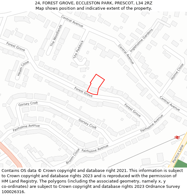 24, FOREST GROVE, ECCLESTON PARK, PRESCOT, L34 2RZ: Location map and indicative extent of plot