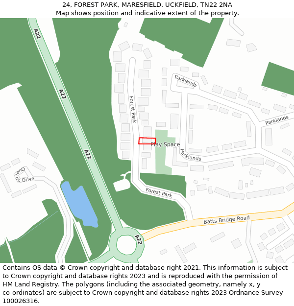 24, FOREST PARK, MARESFIELD, UCKFIELD, TN22 2NA: Location map and indicative extent of plot