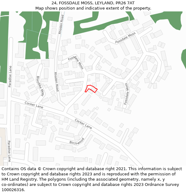 24, FOSSDALE MOSS, LEYLAND, PR26 7AT: Location map and indicative extent of plot