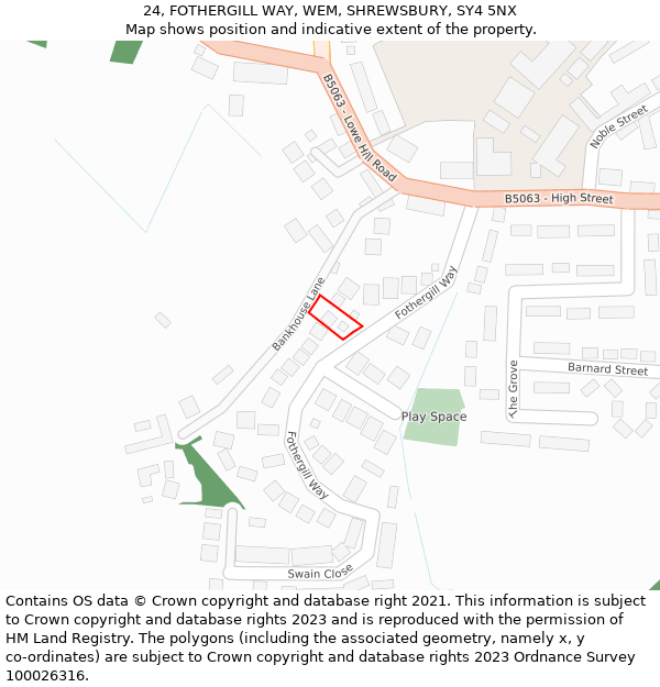 24, FOTHERGILL WAY, WEM, SHREWSBURY, SY4 5NX: Location map and indicative extent of plot