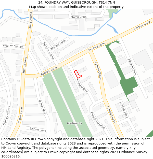 24, FOUNDRY WAY, GUISBOROUGH, TS14 7NN: Location map and indicative extent of plot