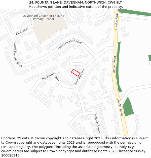 24, FOUNTAIN LANE, DAVENHAM, NORTHWICH, CW9 8LT: Location map and indicative extent of plot